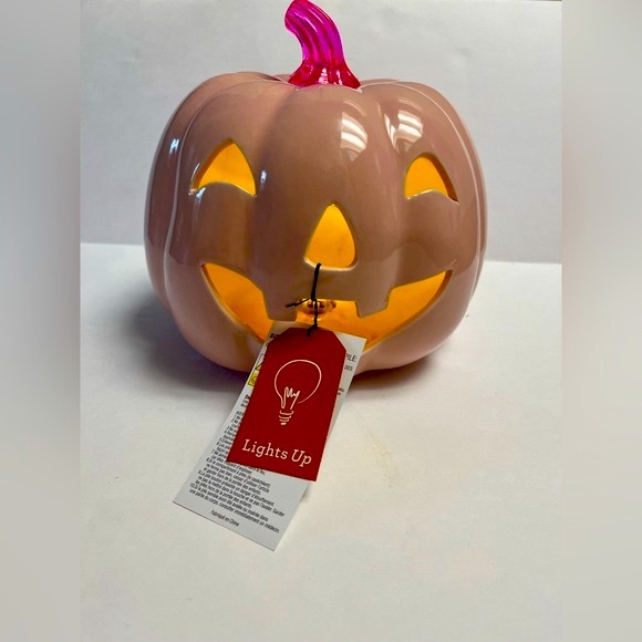 Other - NWT 💖🎃💖 Goblin and Ghoul 8” LED Jack o lantern HOT PINK Ceramic Pumpkin